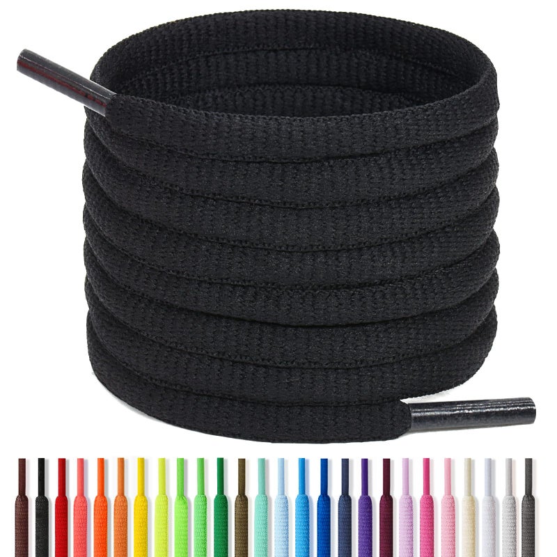 Handshop Half Round Shoelaces 1/4" - Oval Shoe Laces Replacements For Sneakers and Athletic Shoes Sports Black 57 inch (145cm) - Image 1